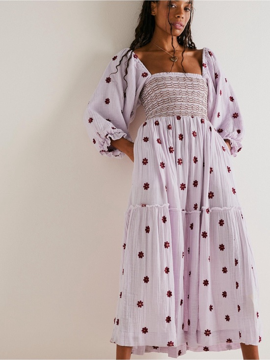 Free People Dresses & Skirts - Free People Dahlia Embroidered Maxi Dress in Frost Lavender
